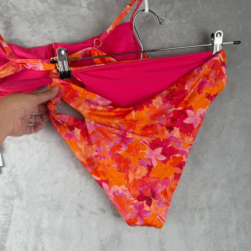 L*Space Rose Top Jack Bikini Set Floral Pink Orange Large and XL NEW